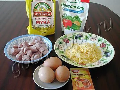 пирог на майонезе с сыром и сосисками