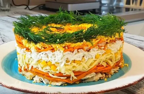 Салата с корейской морковкой и кукурузой к празднику